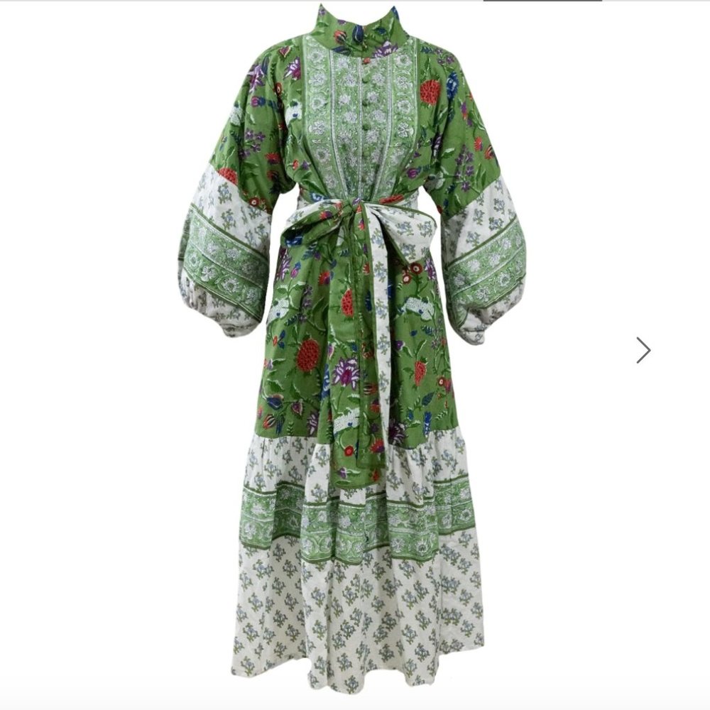 Sue Sartor Flounce Dress, Pear Green / Multi Flora